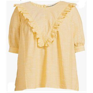 Terra & Sky Women's Ruffle Yoke Woven Blouse Golden Curry Spice, 4X